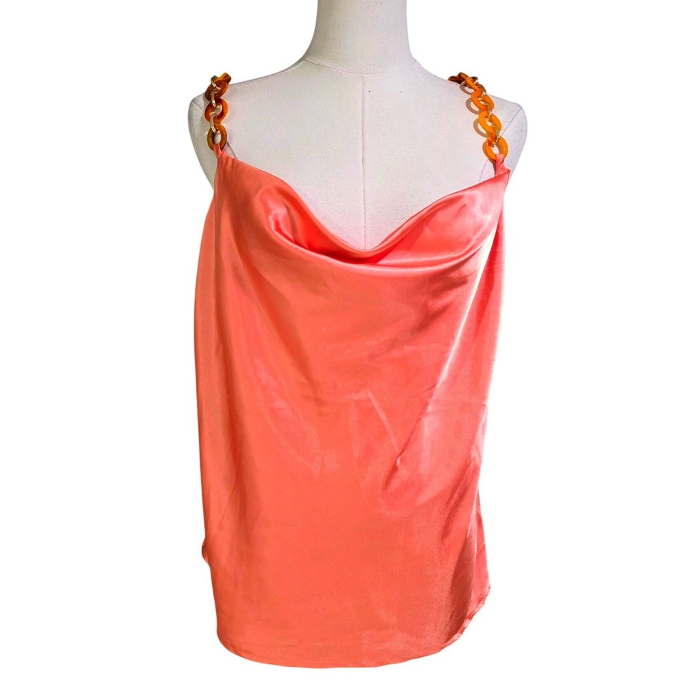 GiGio Satin Cowl Neck Cami Women Small Coral New Chain Strap Sleeveless Top